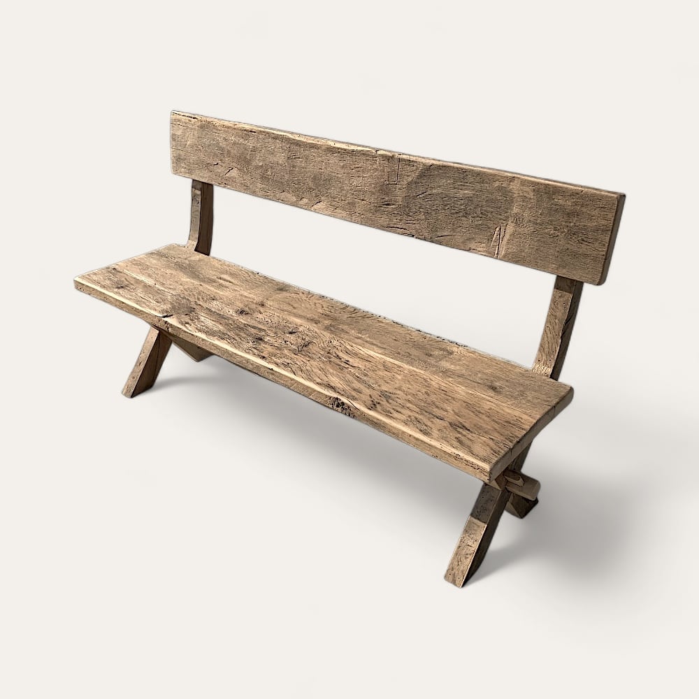 Banc Rustico en vieux chêne avec dossier