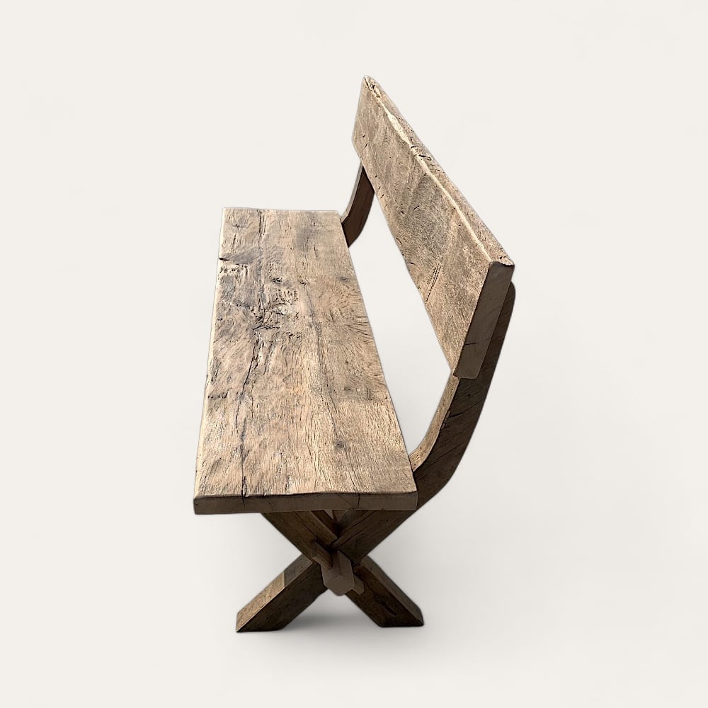 Banc Rustico en vieux chêne avec dossier