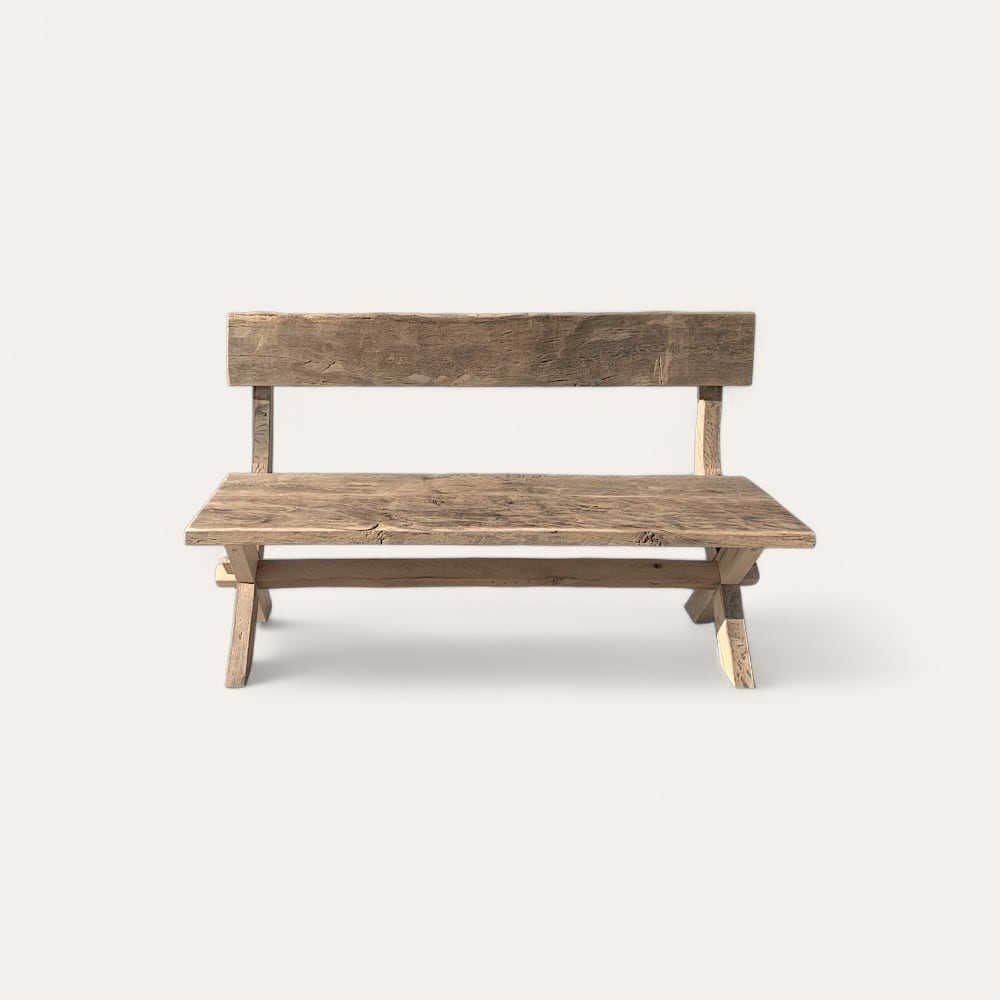 Banc Rustico en vieux chêne avec dossier