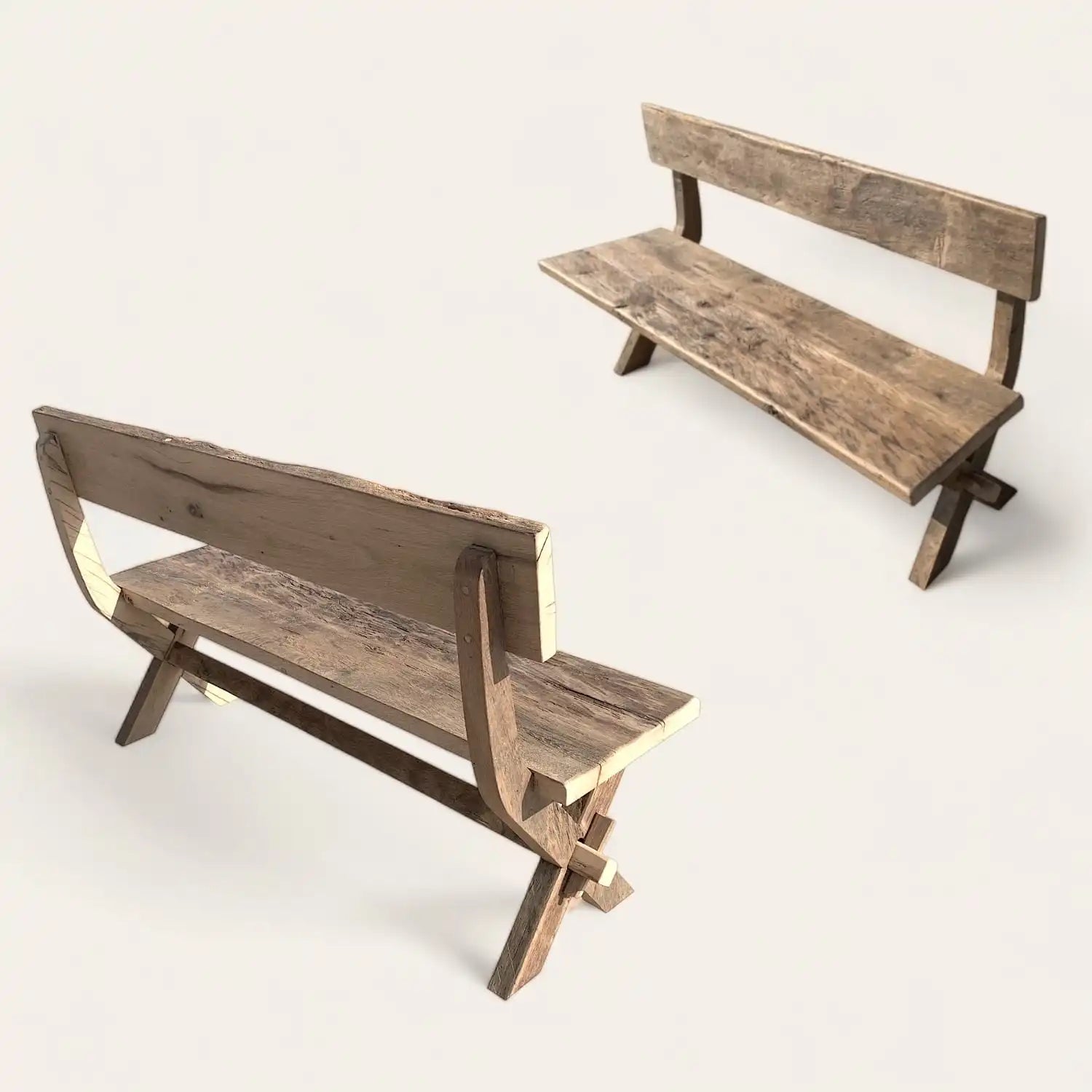 Banc Rustico en vieux chêne avec dossier