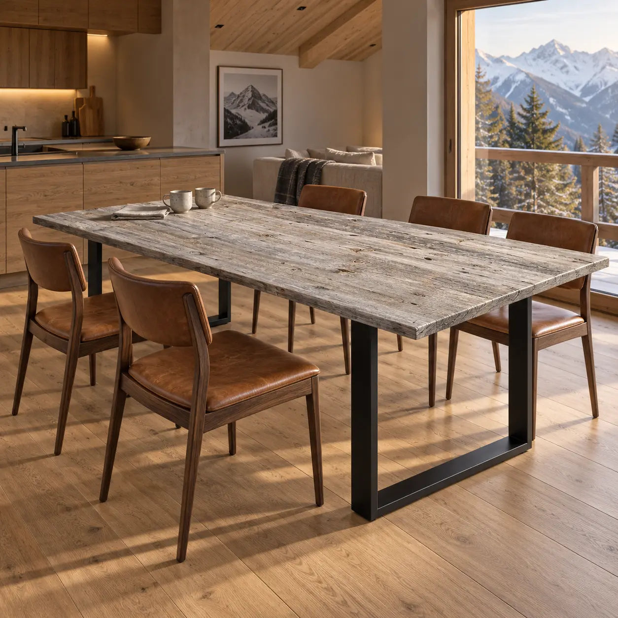 Table Mont Blanc en ancien sapin et pin gris