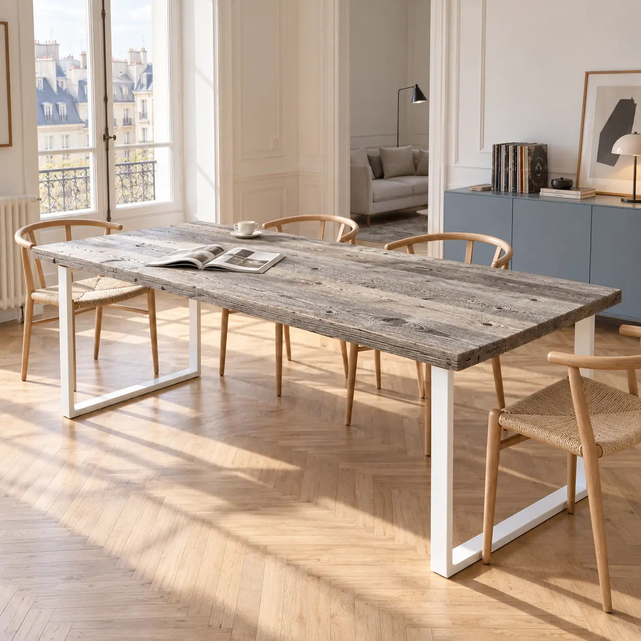 Table Mont Blanc en ancien sapin et pin gris