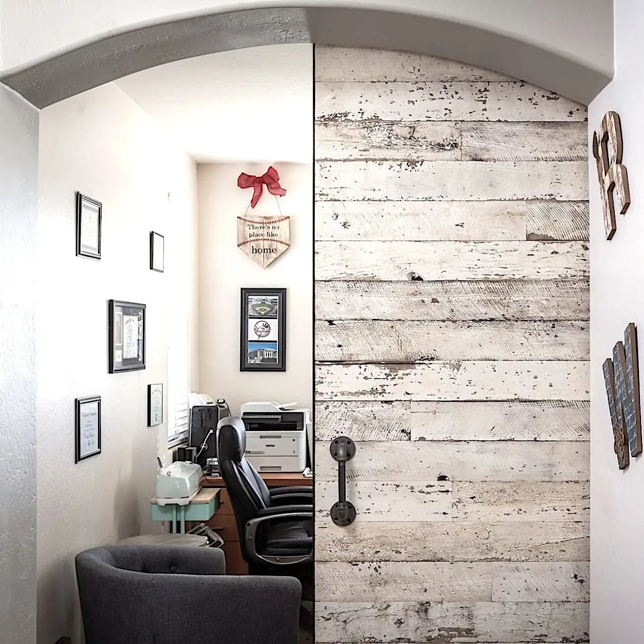 Porte coulissante bois vieilli blanc