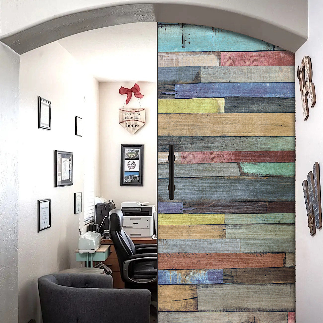 Porte coulissante bois vieilli coloré