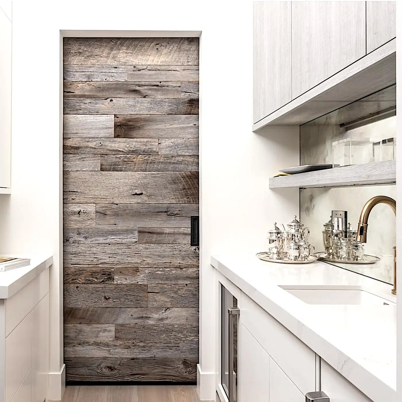 Porte coulissante bois vieilli sapin gris