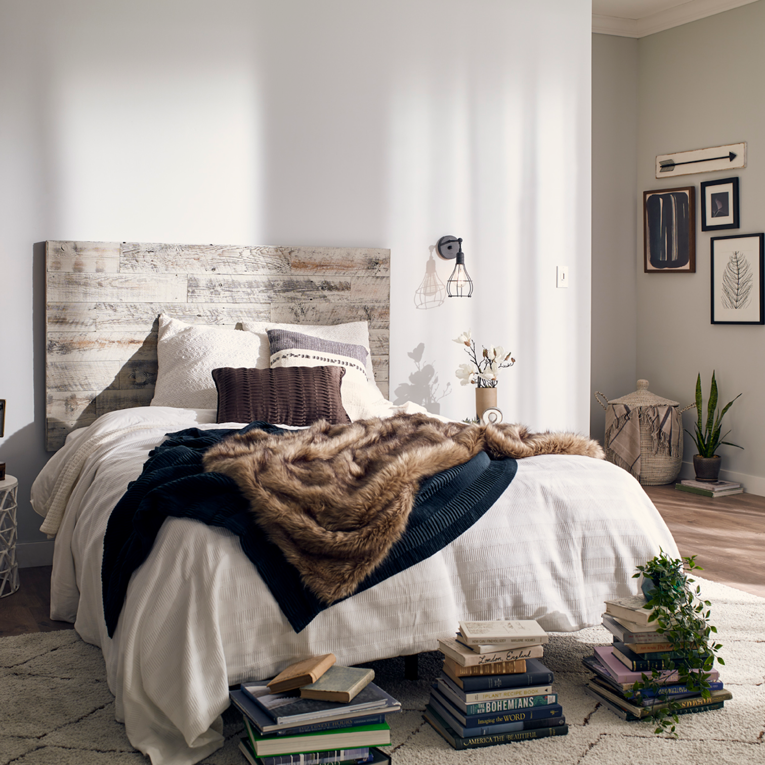 Tête de lit bois vieilli blanc